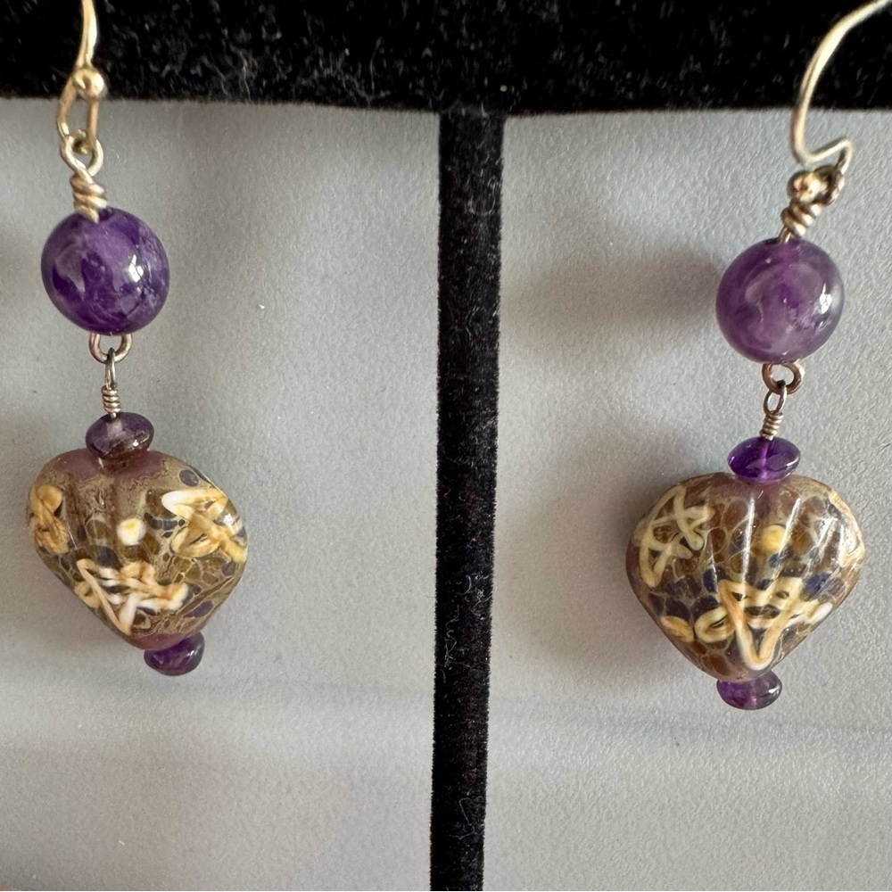 Purple & Gold Dangling Earrings